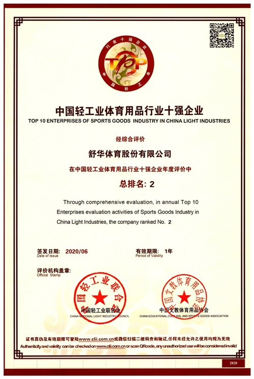 恭賀米兰·(milan)中国官方网站體育代理的品牌-舒華榮獲"中國輕工業(yè)體育用品行業(yè)十強(qiáng)企業(yè)"